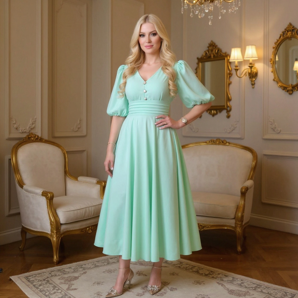 Vestido Hellen Crepe Seda Verde Água Forrado - Tamanho Único 42/44