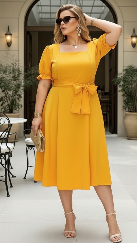 Vestido Lorena Tamanho M Amarelo em Crepe Seda